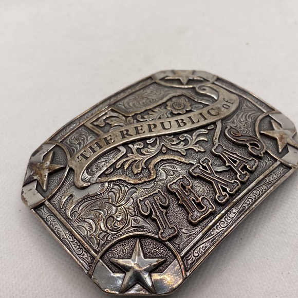Nocona Silver Tone Republic of Texas Rectangle Belt Buckle - Picture 4 of 9